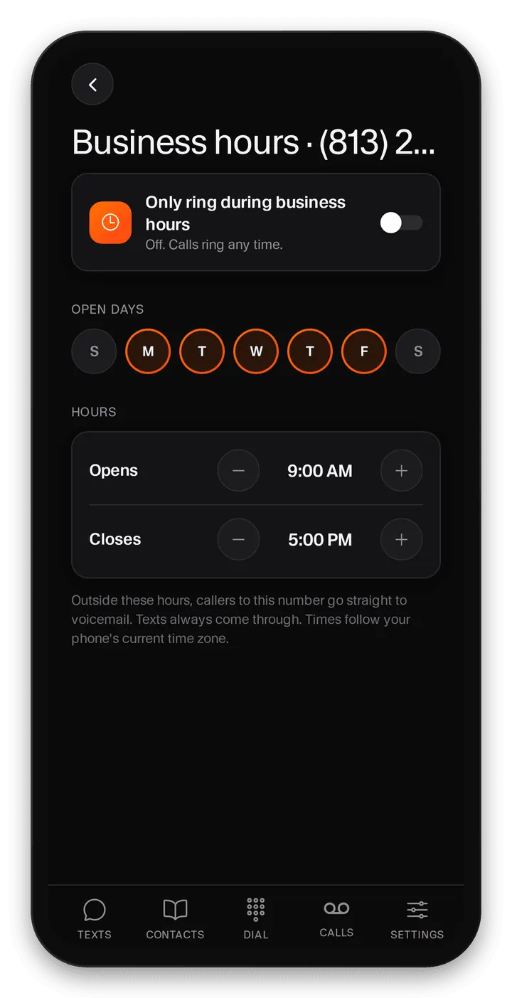 Ghost app business hours settings