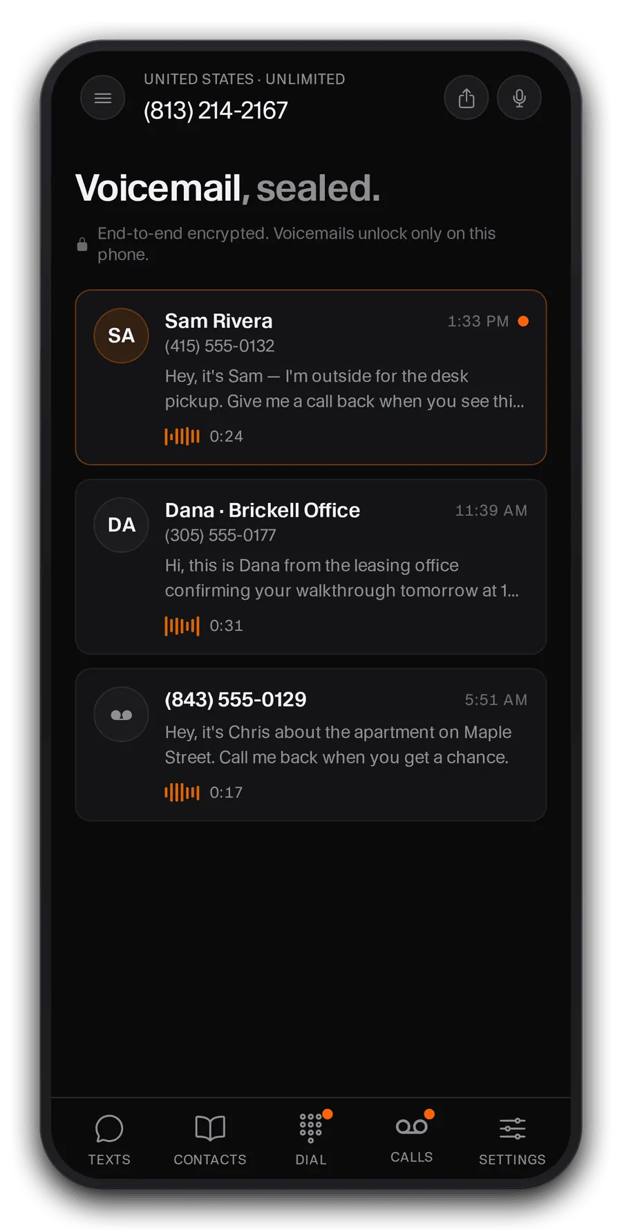 Ghost app encrypted voicemail inbox